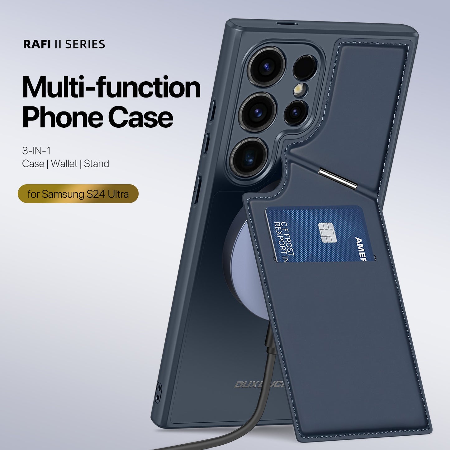 DUX DUCIS Rafi II Series for Samsung Galaxy S24 Ultra Magnetic Phone Case with Card Slots Kickstand - Blue
