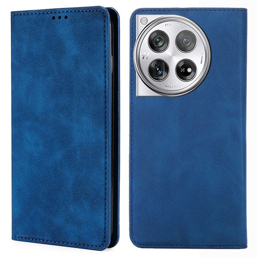 PU Leather Shell for OnePlus 12 5G Phone Case Stand Card Slots Cell Phone Cover - Blue