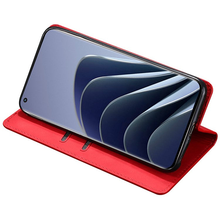 PU Leather Shell for OnePlus 12 5G Phone Case Stand Card Slots Cell Phone Cover - Red
