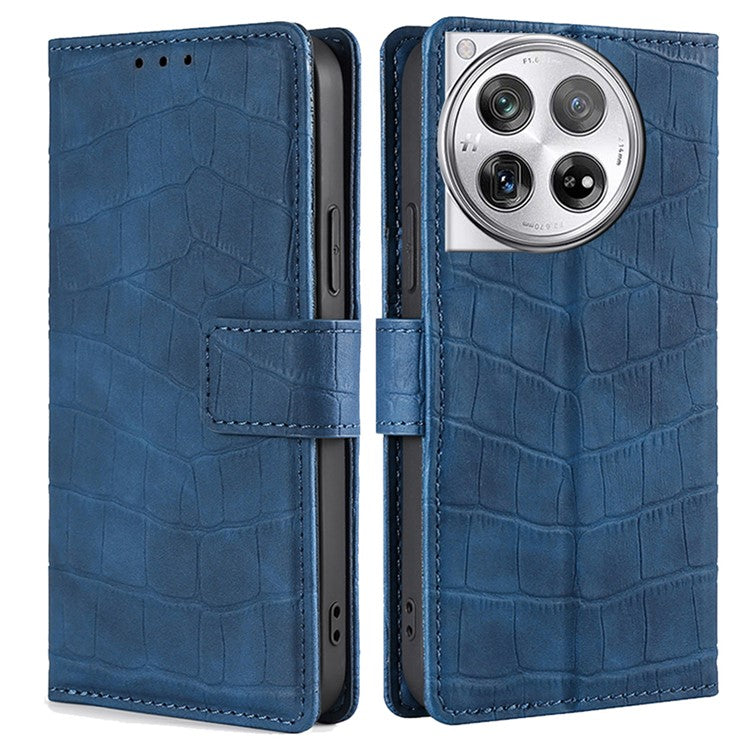 For OnePlus 12 5G Flip Phone Case PU Leather Crocodile Texture Stand Phone Shell Wallet - Blue