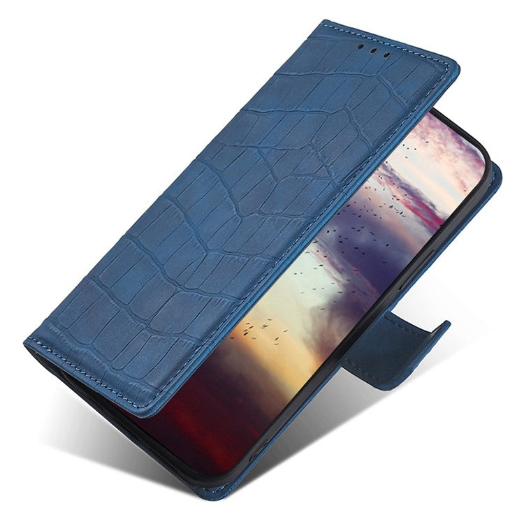 For OnePlus 12 5G Flip Phone Case PU Leather Crocodile Texture Stand Phone Shell Wallet - Blue