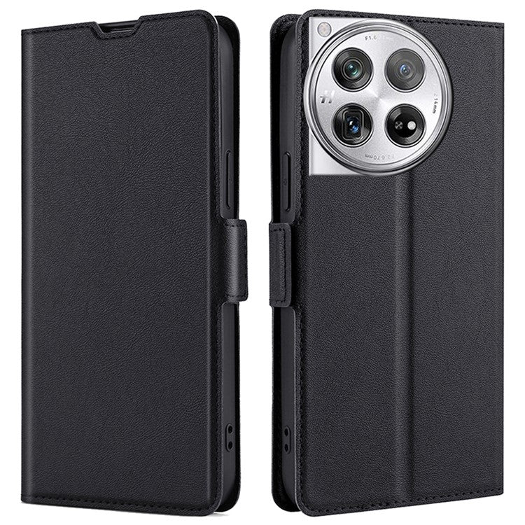 PU Leather Phone Case for OnePlus 12 5G Card Slots Cell Phone Cover Drop Protection Shell - Black