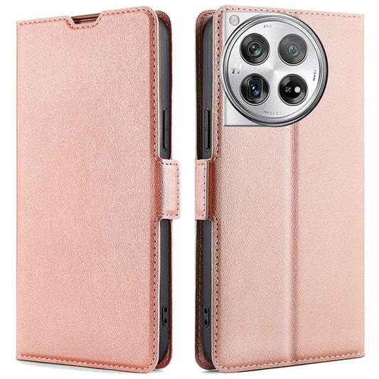 PU Leather Phone Case for OnePlus 12 5G Card Slots Cell Phone Cover Drop Protection Shell - Rose Gold