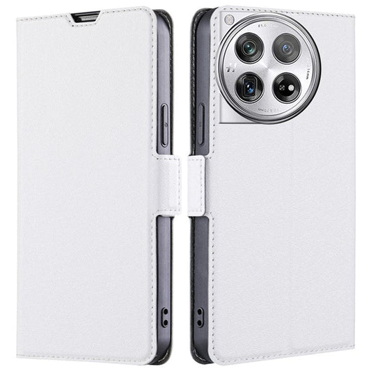 PU Leather Phone Case for OnePlus 12 5G Card Slots Cell Phone Cover Drop Protection Shell - White