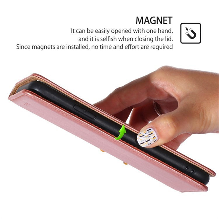 For OnePlus 12 5G Case Magnetic Anti-scratch PU Leather Wallet Card Slots Phone Cover - Rose Gold