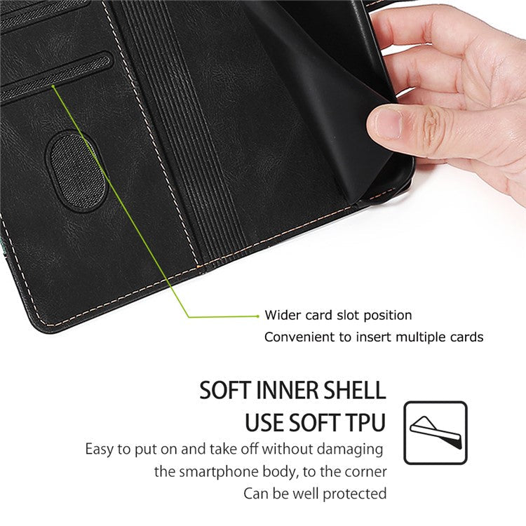 For OnePlus 12 5G Cover Straw Hat Design Shockproof PU Leather Stand Wallet Cell Phone Case - Black
