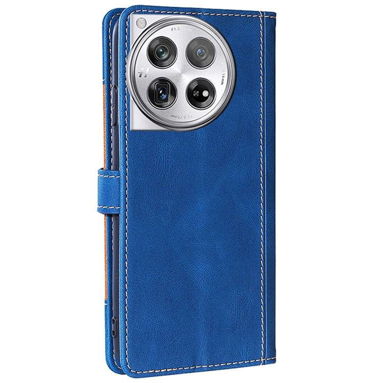 For OnePlus 12 5G Cover Straw Hat Design Shockproof PU Leather Stand Wallet Cell Phone Case - Blue