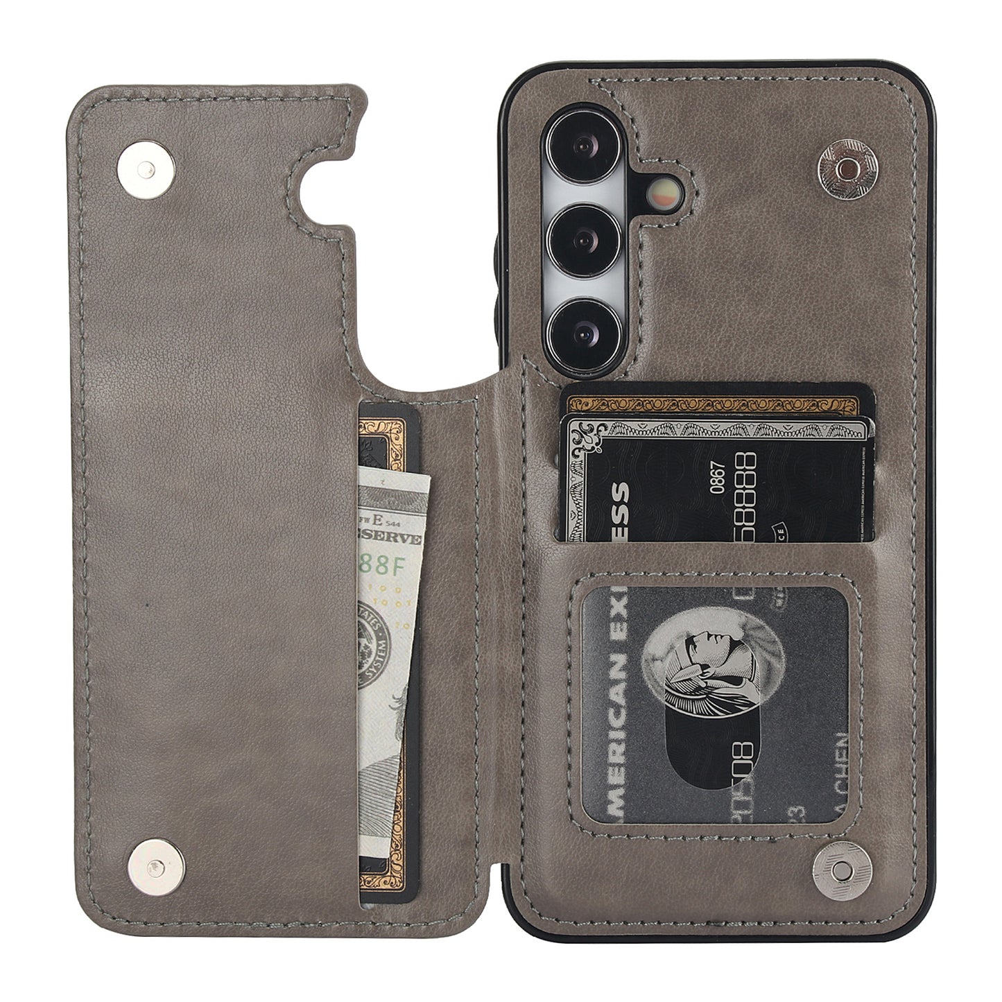 For Samsung Galaxy S24 Case Imprinted Mandala Flower PU Leather Kickstand Back Cover - Grey