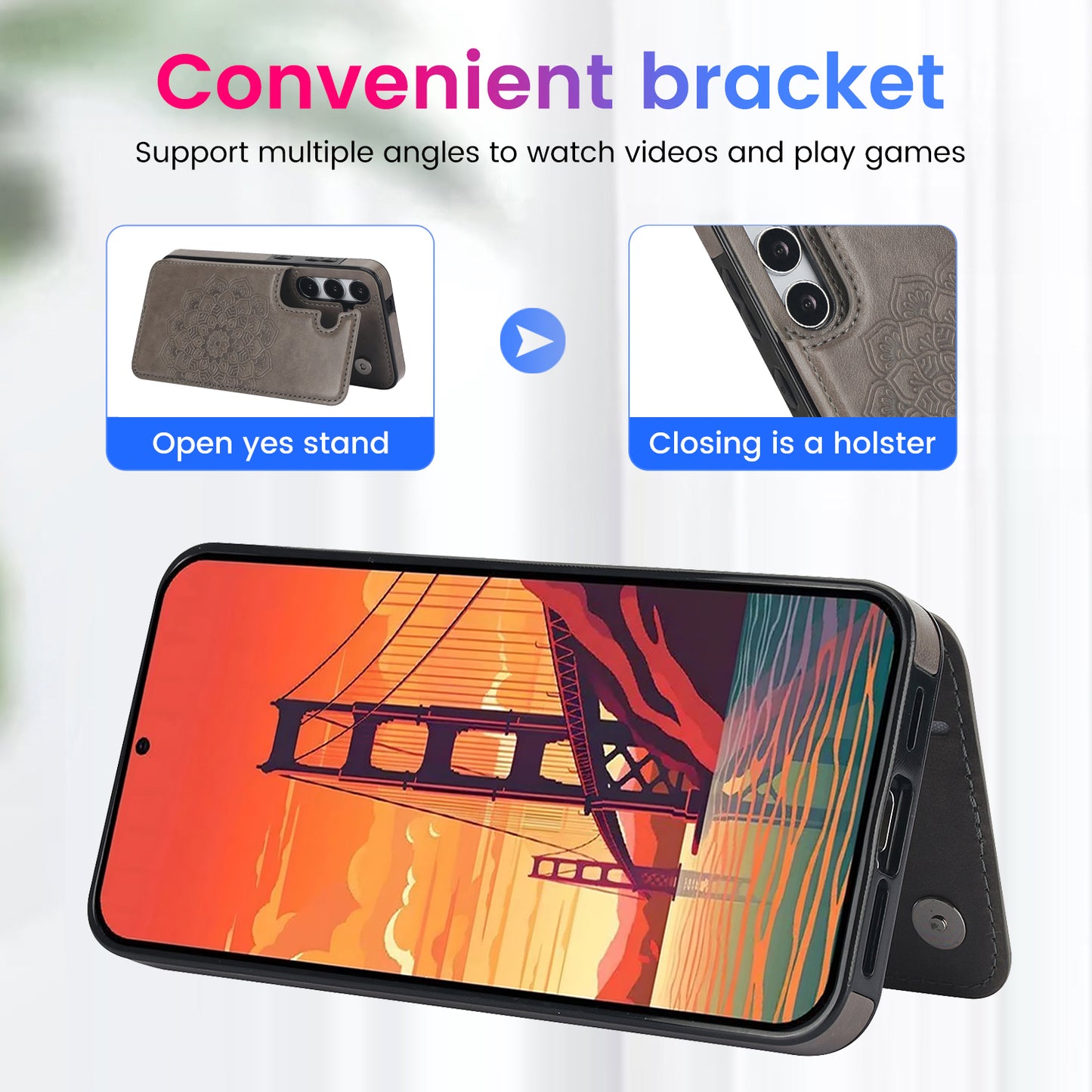 For Samsung Galaxy S24 Case Imprinted Mandala Flower PU Leather Kickstand Back Cover - Grey