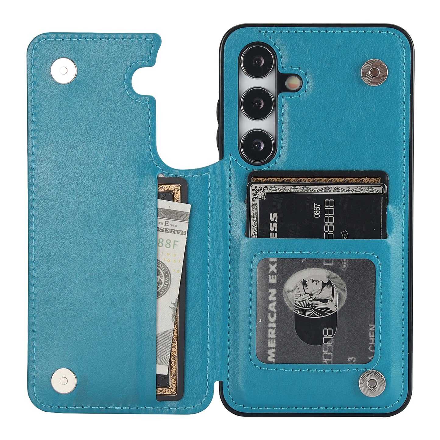 For Samsung Galaxy S24 Case Imprinted Mandala Flower PU Leather Kickstand Back Cover - Dark Blue