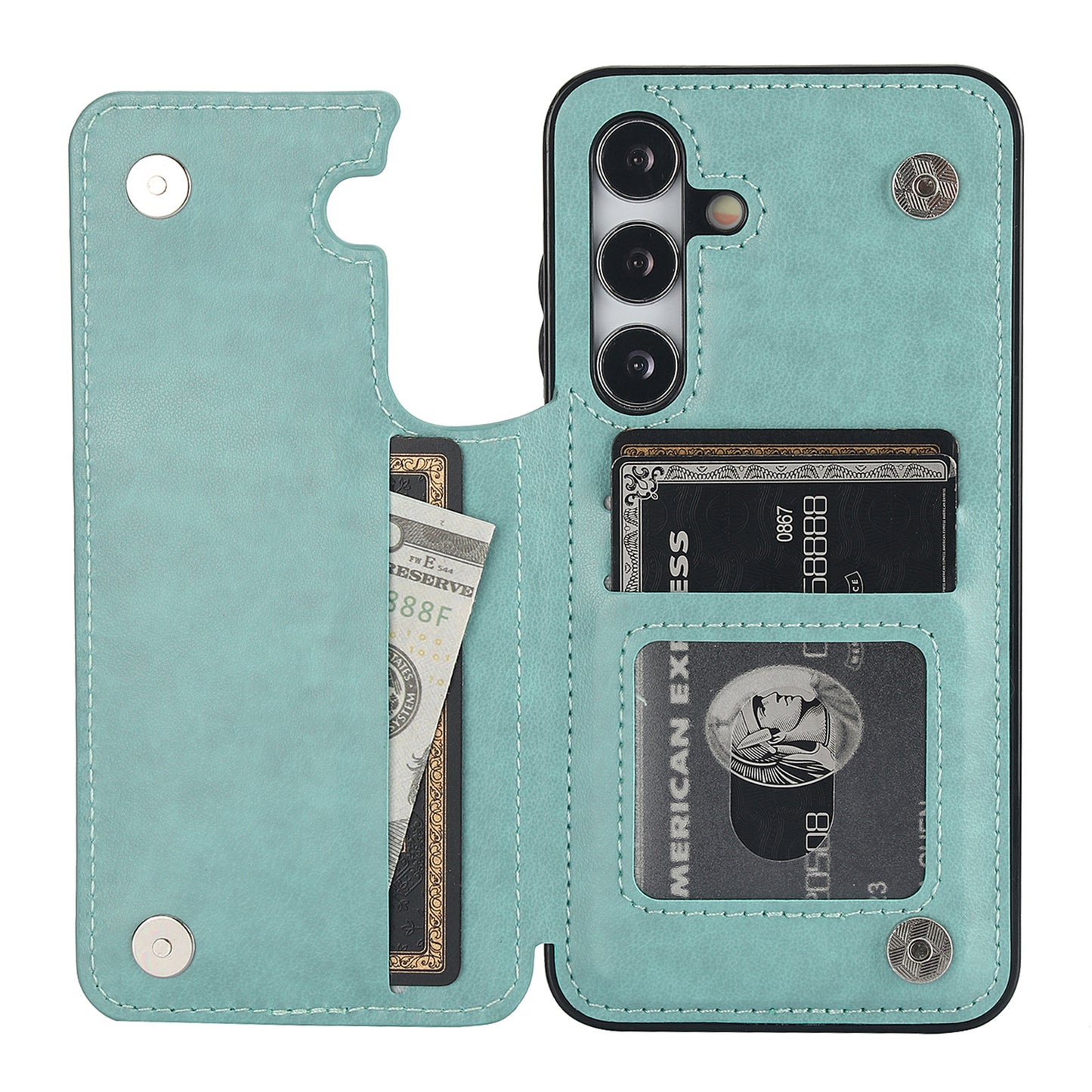 For Samsung Galaxy S24 Case Imprinted Mandala Flower PU Leather Kickstand Back Cover - Green