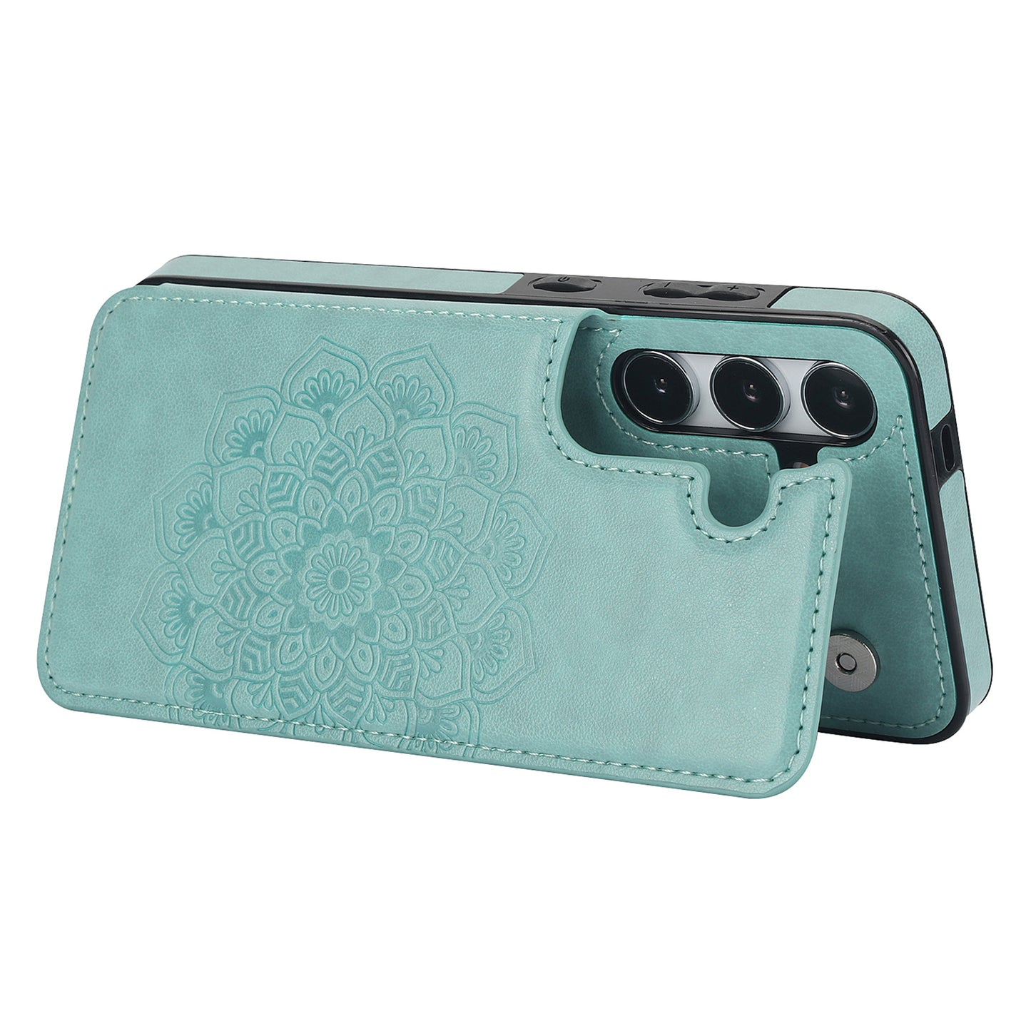 For Samsung Galaxy S24 Case Imprinted Mandala Flower PU Leather Kickstand Back Cover - Green