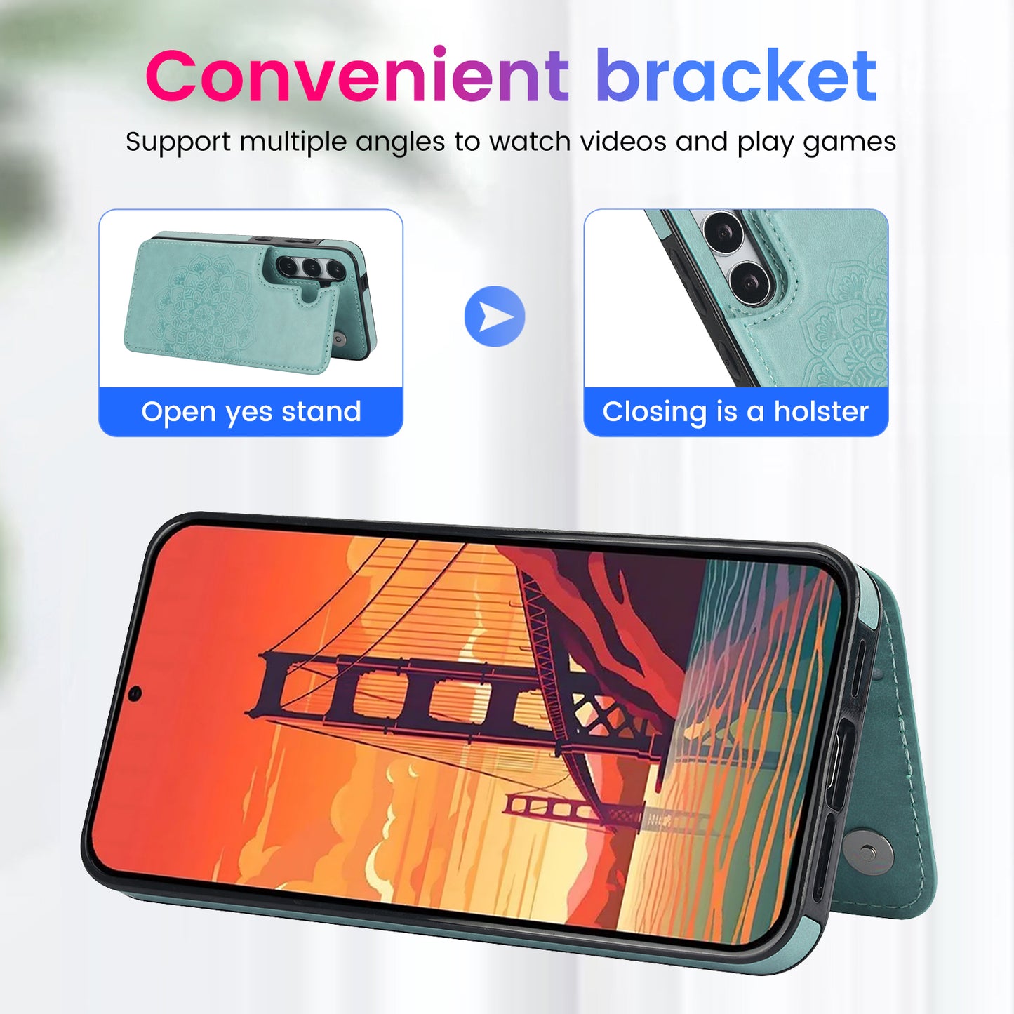 For Samsung Galaxy S24 Case Imprinted Mandala Flower PU Leather Kickstand Back Cover - Green