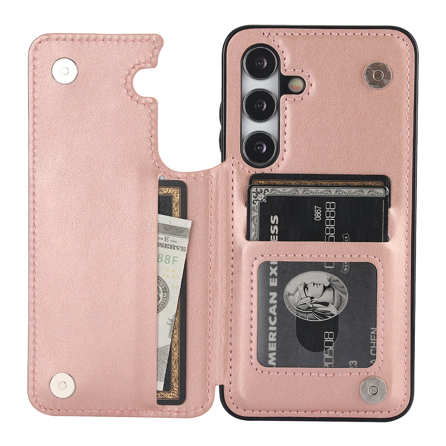 For Samsung Galaxy S24 Case Imprinted Mandala Flower PU Leather Kickstand Back Cover - Rose Gold