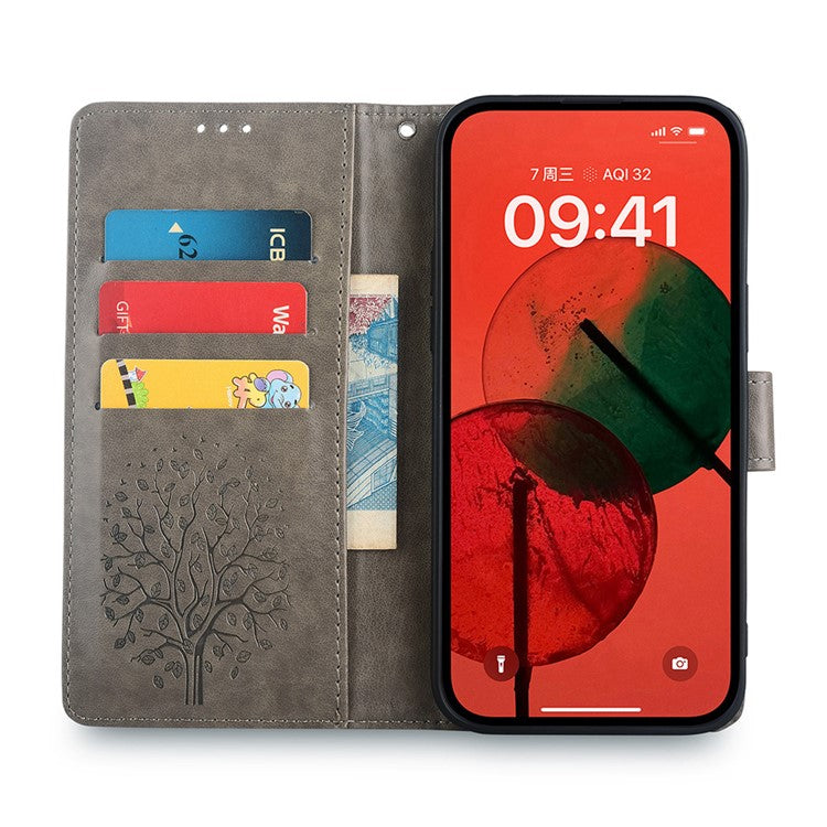 For OnePlus 12 5G Leather Case Imprinted Deer Tree Pattern Card Slots Wallet Phone Guard Cover - Purple