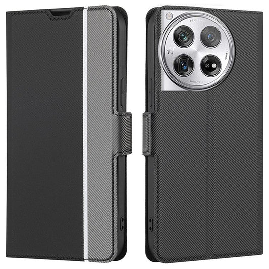 For OnePlus 12 5G Shockproof Phone Case PU Leather Flip Shell Stand Phone Cover - Black