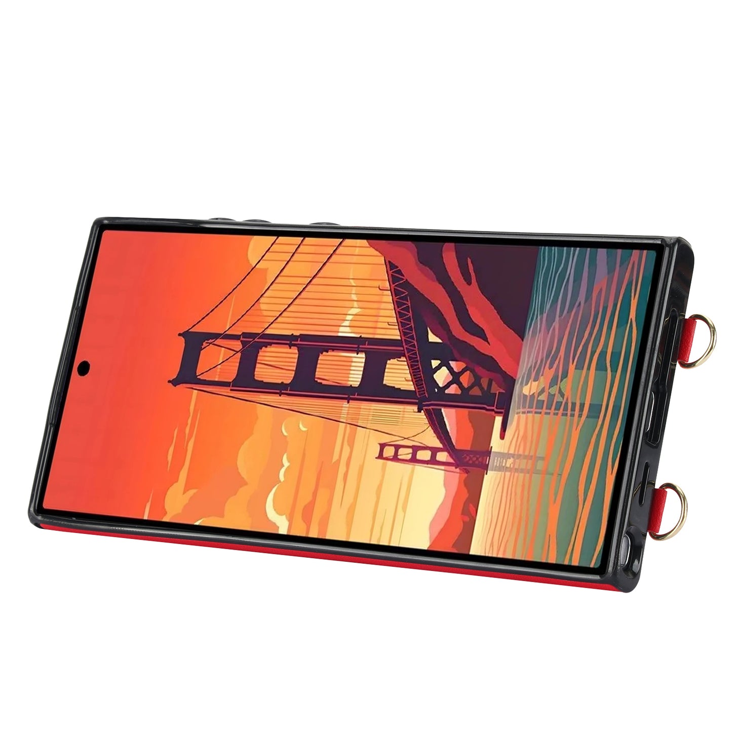 For Samsung Galaxy S24 Ultra Cell Phone Case Crossbody PU Leather+TPU Strap Kickstand Cover - Red