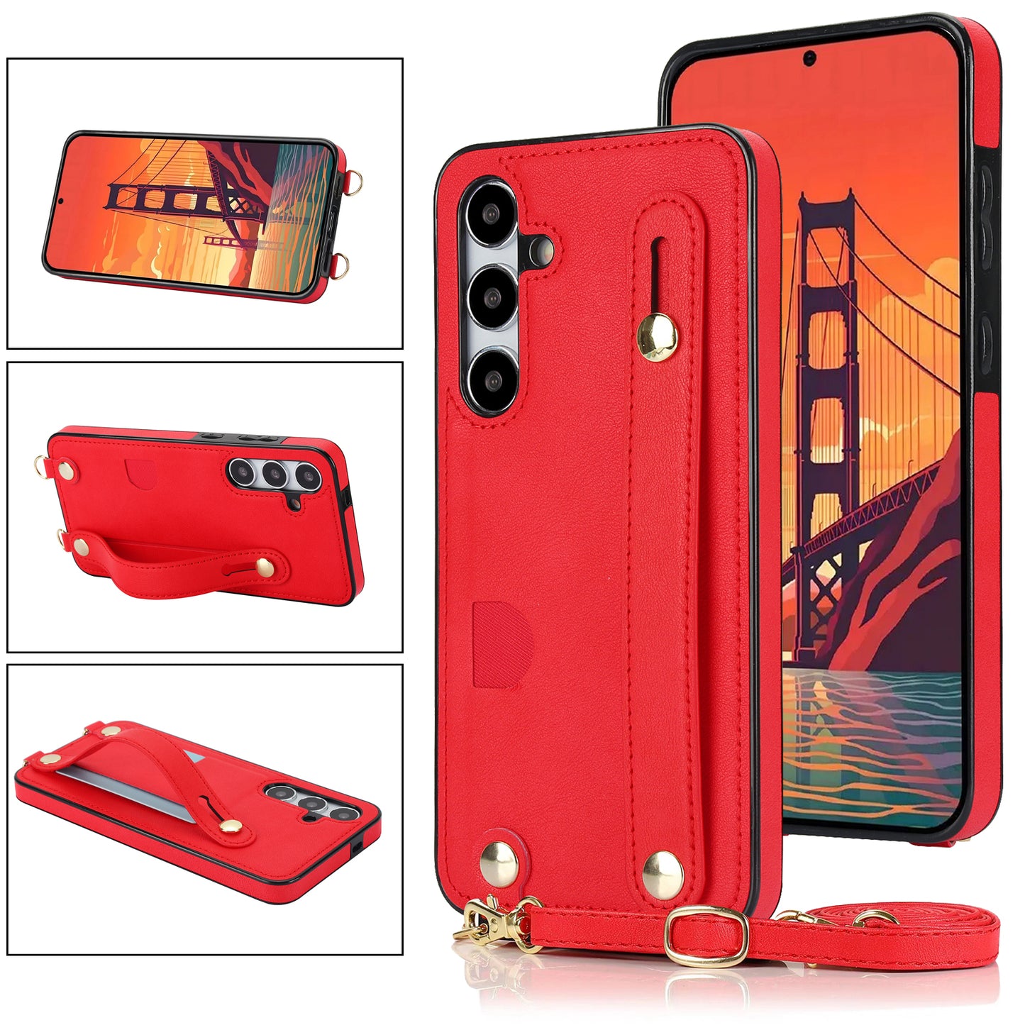 For Samsung Galaxy S24 Case Card Slot PU Leather+TPU Scratch-resistant Phone Shell - Red