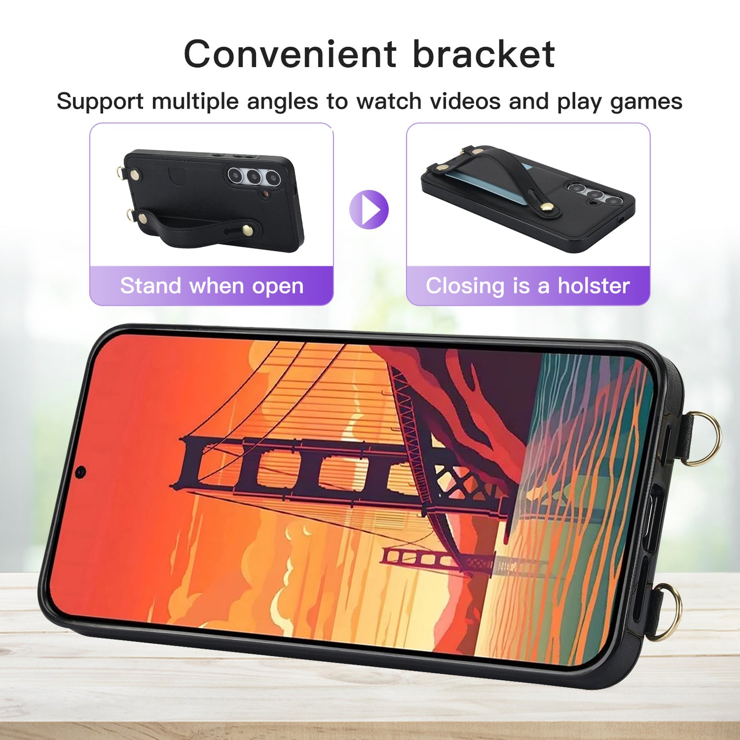 For Samsung Galaxy S24 Case Card Slot PU Leather+TPU Scratch-resistant Phone Shell - Black