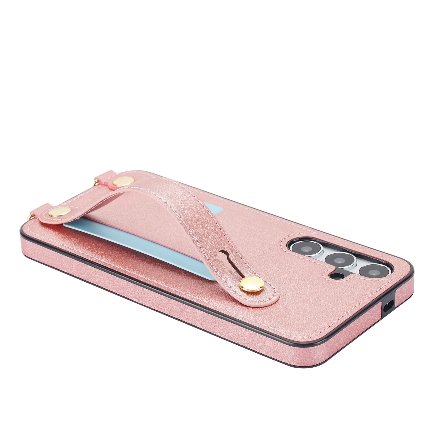 For Samsung Galaxy S24+ Cell Phone Case Strap Kickstand Card Slot PU Leather+TPU Protective Shell - Rose Gold