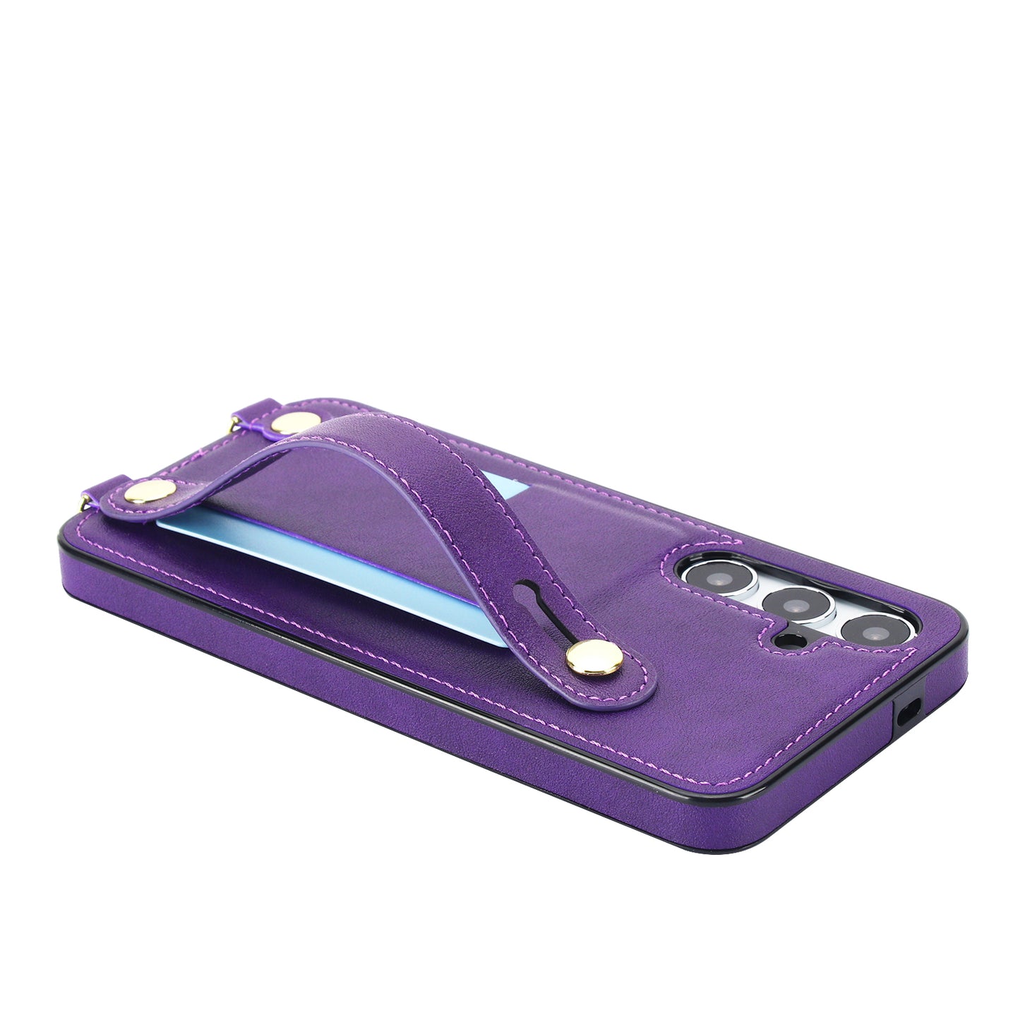 For Samsung Galaxy S24+ Cell Phone Case Strap Kickstand Card Slot PU Leather+TPU Protective Shell - Purple