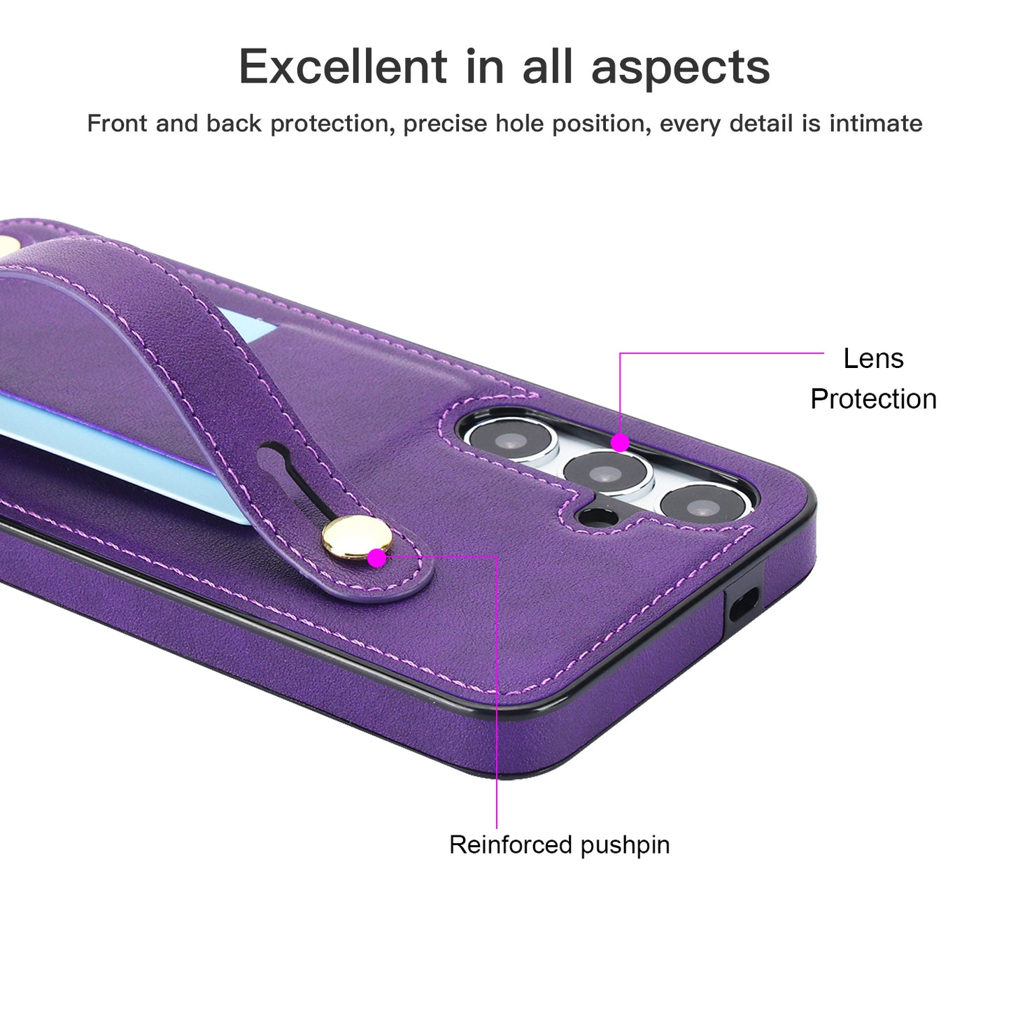 For Samsung Galaxy S24+ Cell Phone Case Strap Kickstand Card Slot PU Leather+TPU Protective Shell - Purple