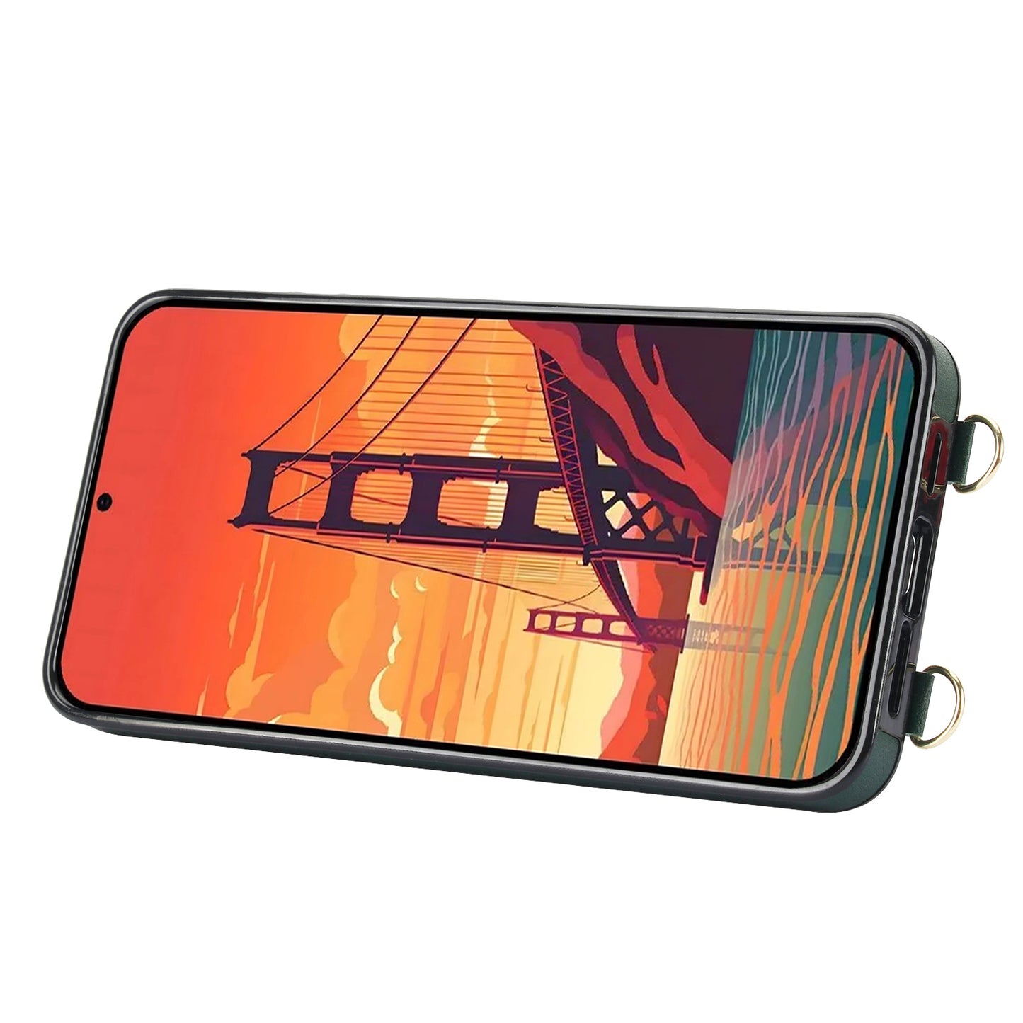 For Samsung Galaxy S24+ Cell Phone Case Strap Kickstand Card Slot PU Leather+TPU Protective Shell - Green