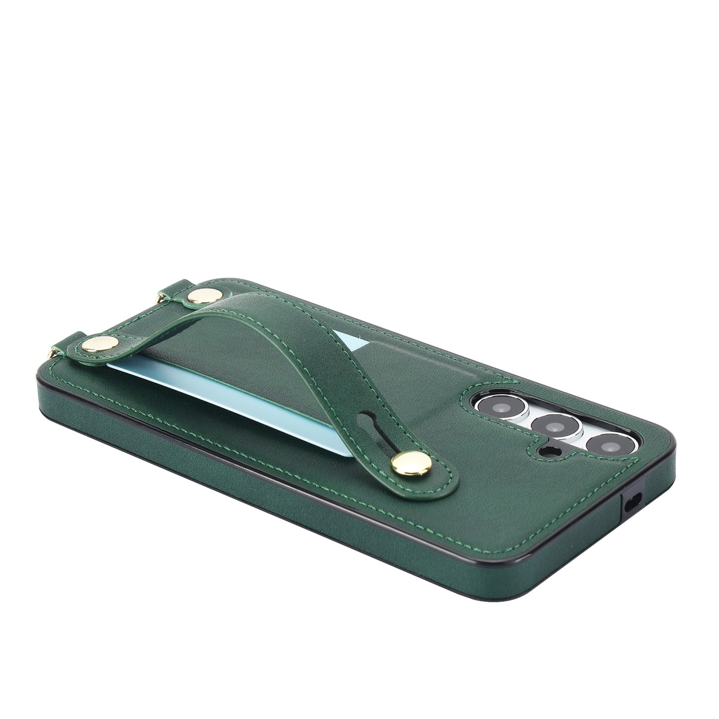 For Samsung Galaxy S24+ Cell Phone Case Strap Kickstand Card Slot PU Leather+TPU Protective Shell - Green