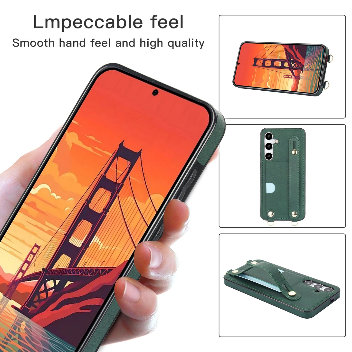 For Samsung Galaxy S24+ Cell Phone Case Strap Kickstand Card Slot PU Leather+TPU Protective Shell - Green