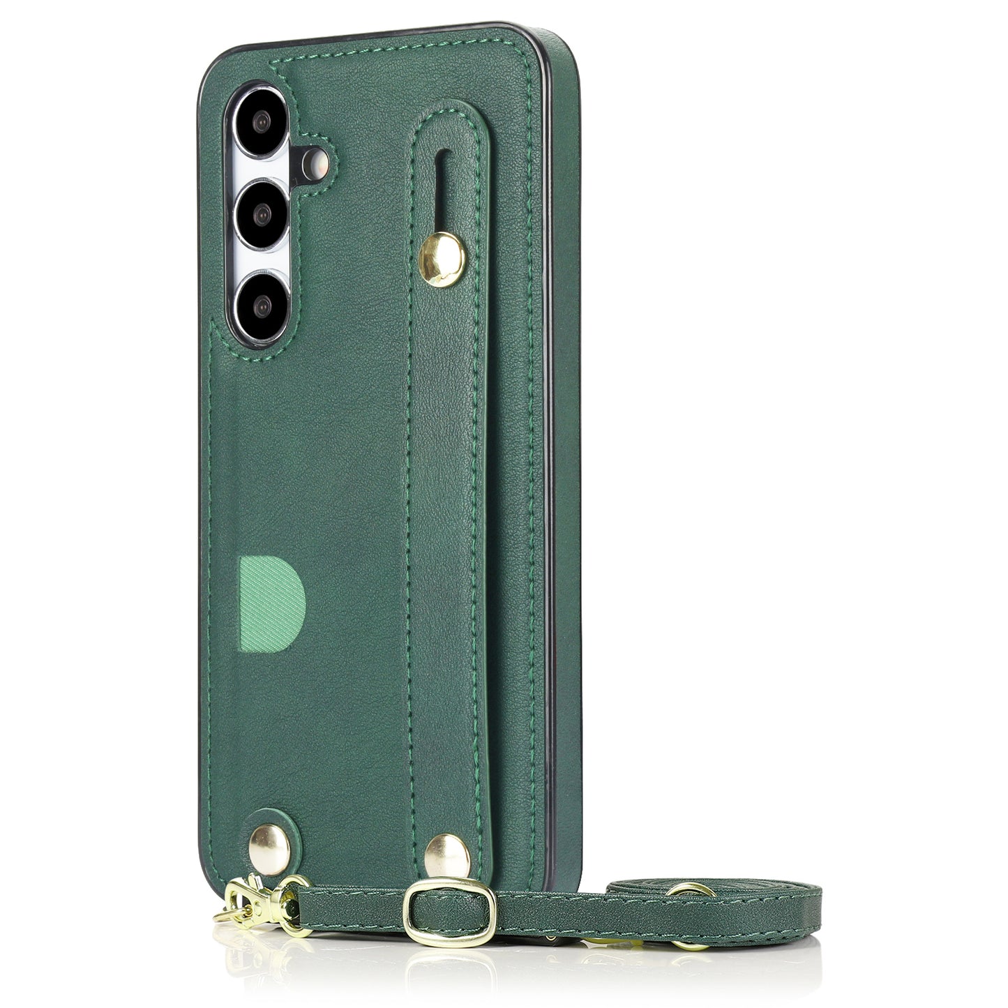 For Samsung Galaxy S24+ Cell Phone Case Strap Kickstand Card Slot PU Leather+TPU Protective Shell - Green