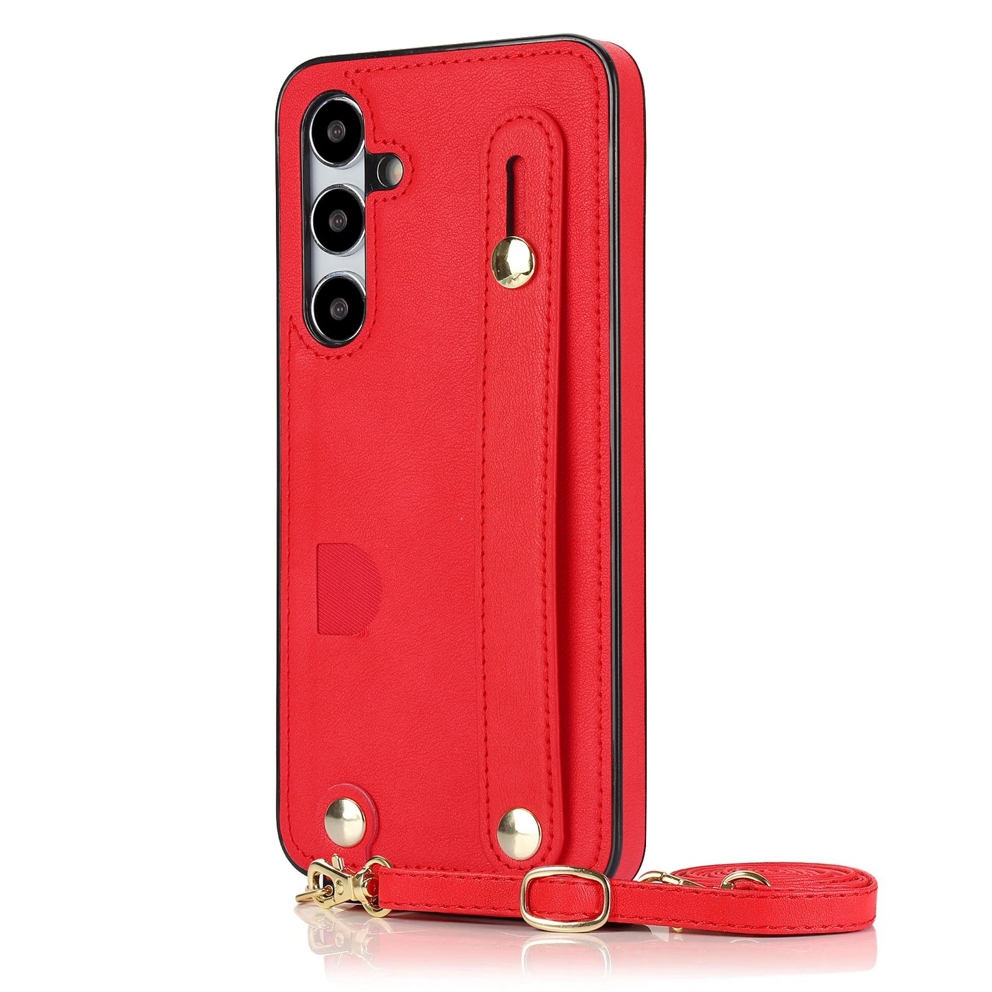 For Samsung Galaxy S24+ Cell Phone Case Strap Kickstand Card Slot PU Leather+TPU Protective Shell - Red