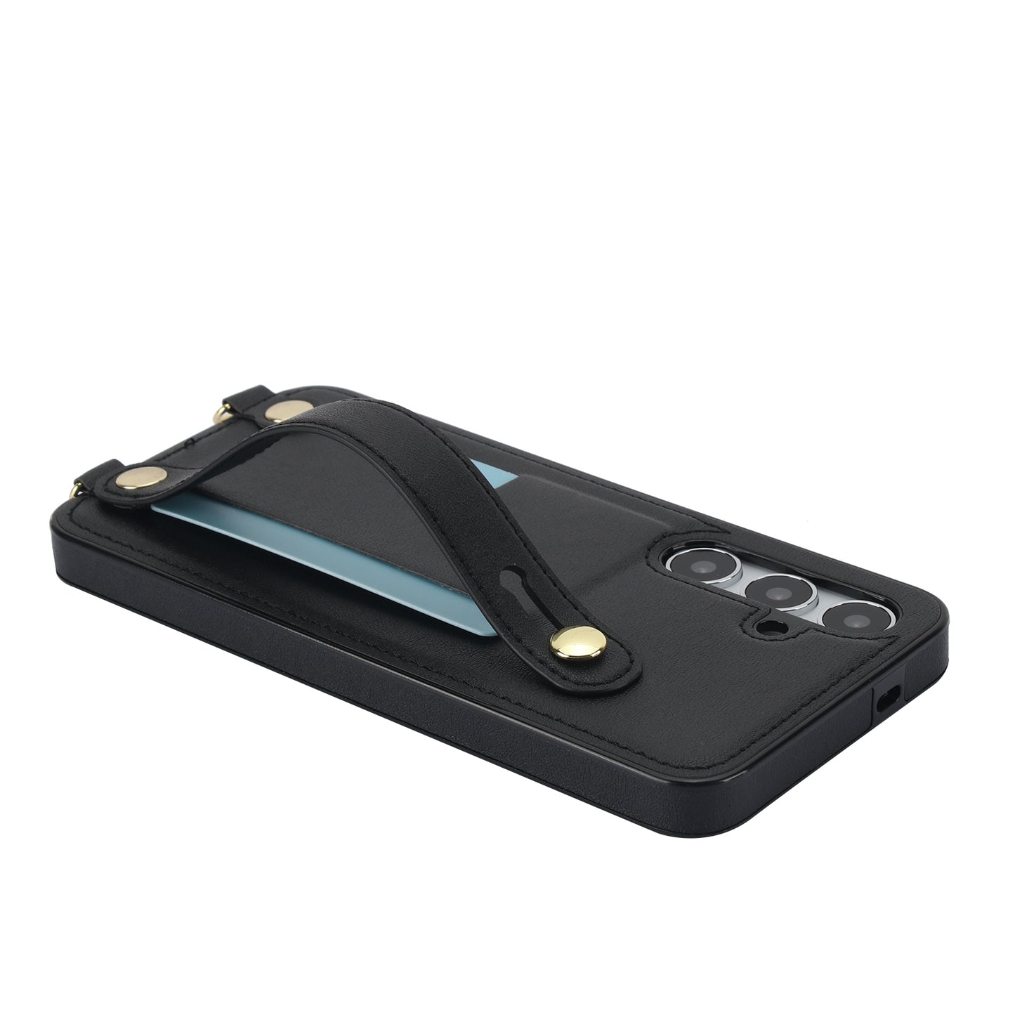 For Samsung Galaxy S24+ Cell Phone Case Strap Kickstand Card Slot PU Leather+TPU Protective Shell - Black