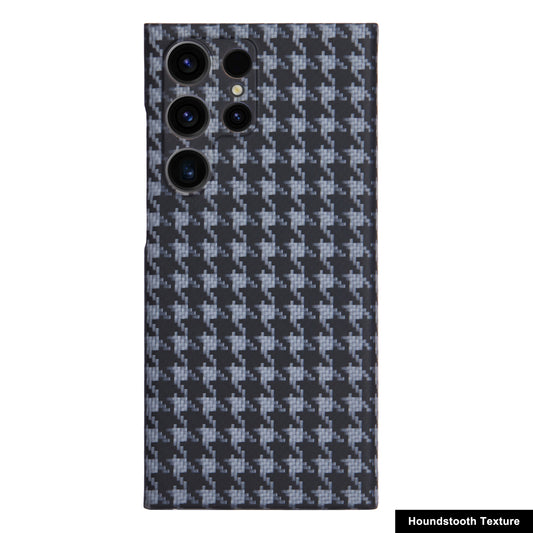 Aramid Fiber Phone Case for Samsung Galaxy S24 Ultra Houndstooth Texture Phone Cover