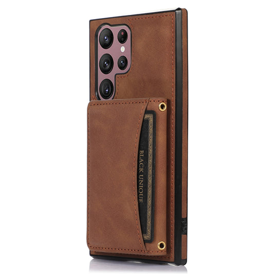 For Samsung Galaxy S24 Ultra Cell Phone Case Tri-fold Wallet Kickstand PU Leather Coated TPU Cover - Brown