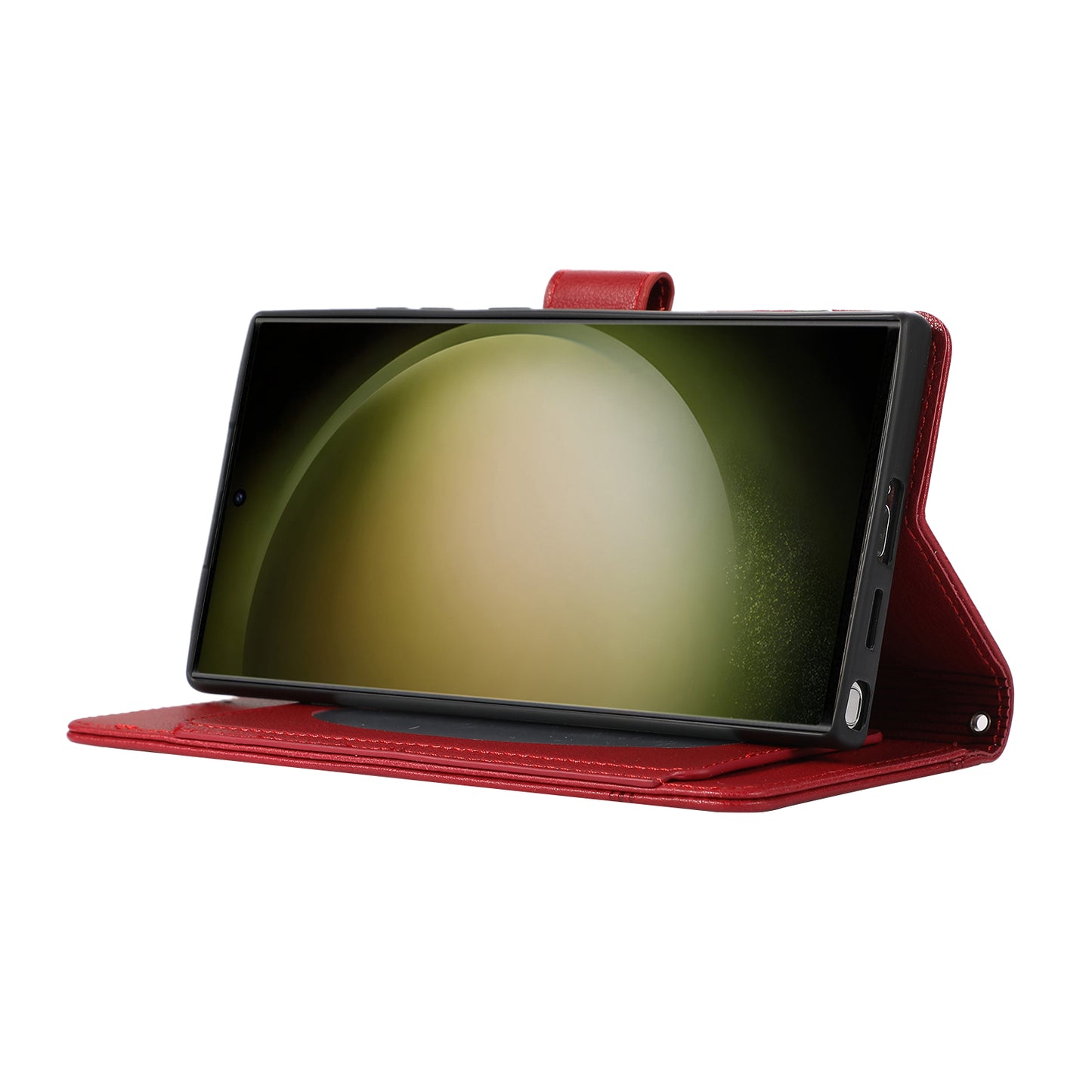 For Samsung Galaxy S24 Ultra Cell Phone Cases Folio Flip Leather Protection Cover with Mirror - Red