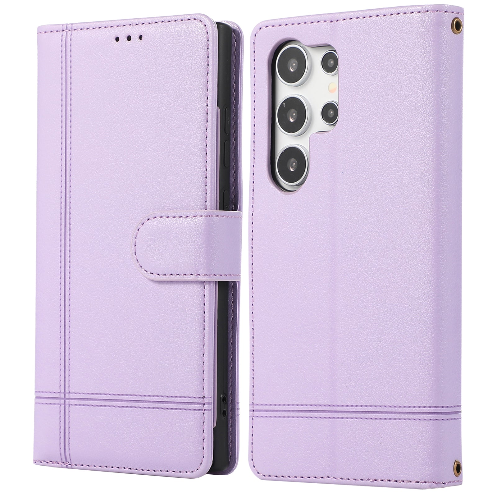 For Samsung Galaxy S24 Ultra Cell Phone Cases Folio Flip Leather Protection Cover with Mirror - Purple