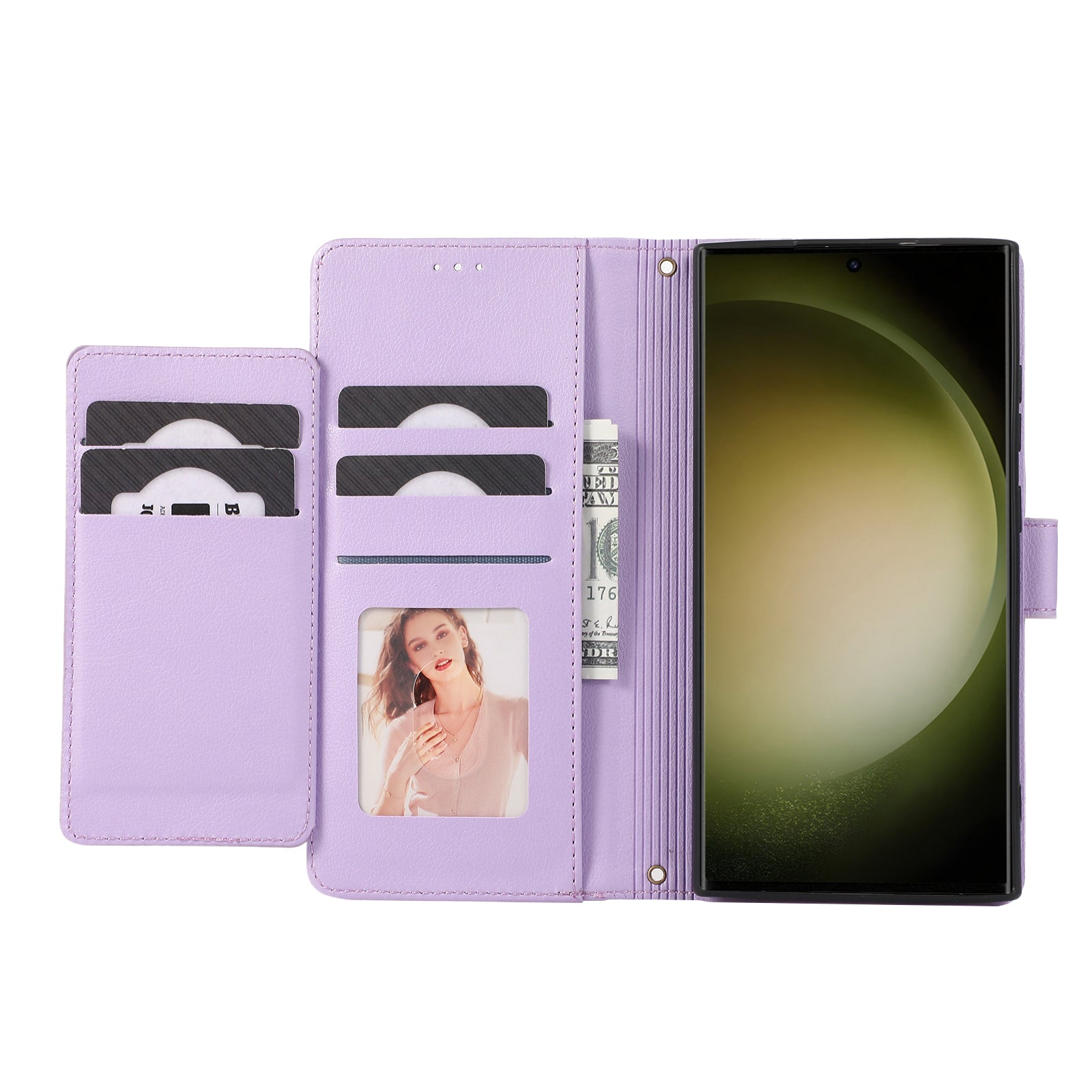 For Samsung Galaxy S24 Ultra Cell Phone Cases Folio Flip Leather Protection Cover with Mirror - Purple