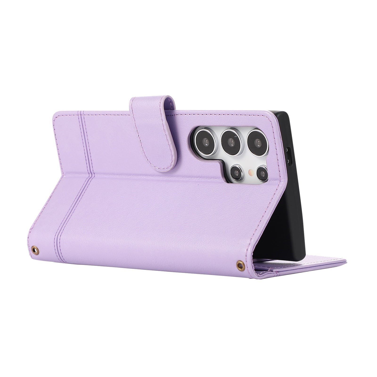 For Samsung Galaxy S24 Ultra Cell Phone Cases Folio Flip Leather Protection Cover with Mirror - Purple