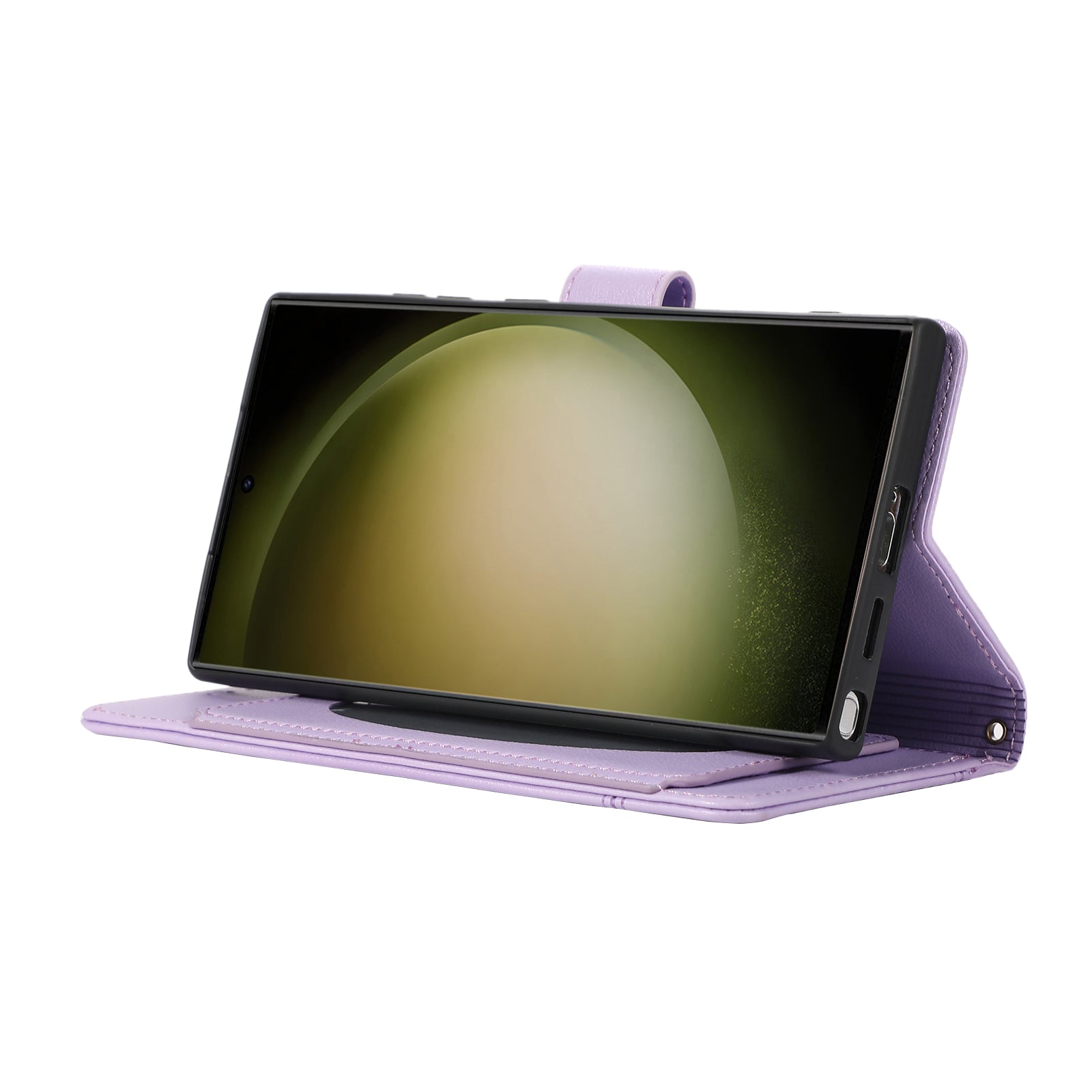 For Samsung Galaxy S24 Ultra Cell Phone Cases Folio Flip Leather Protection Cover with Mirror - Purple