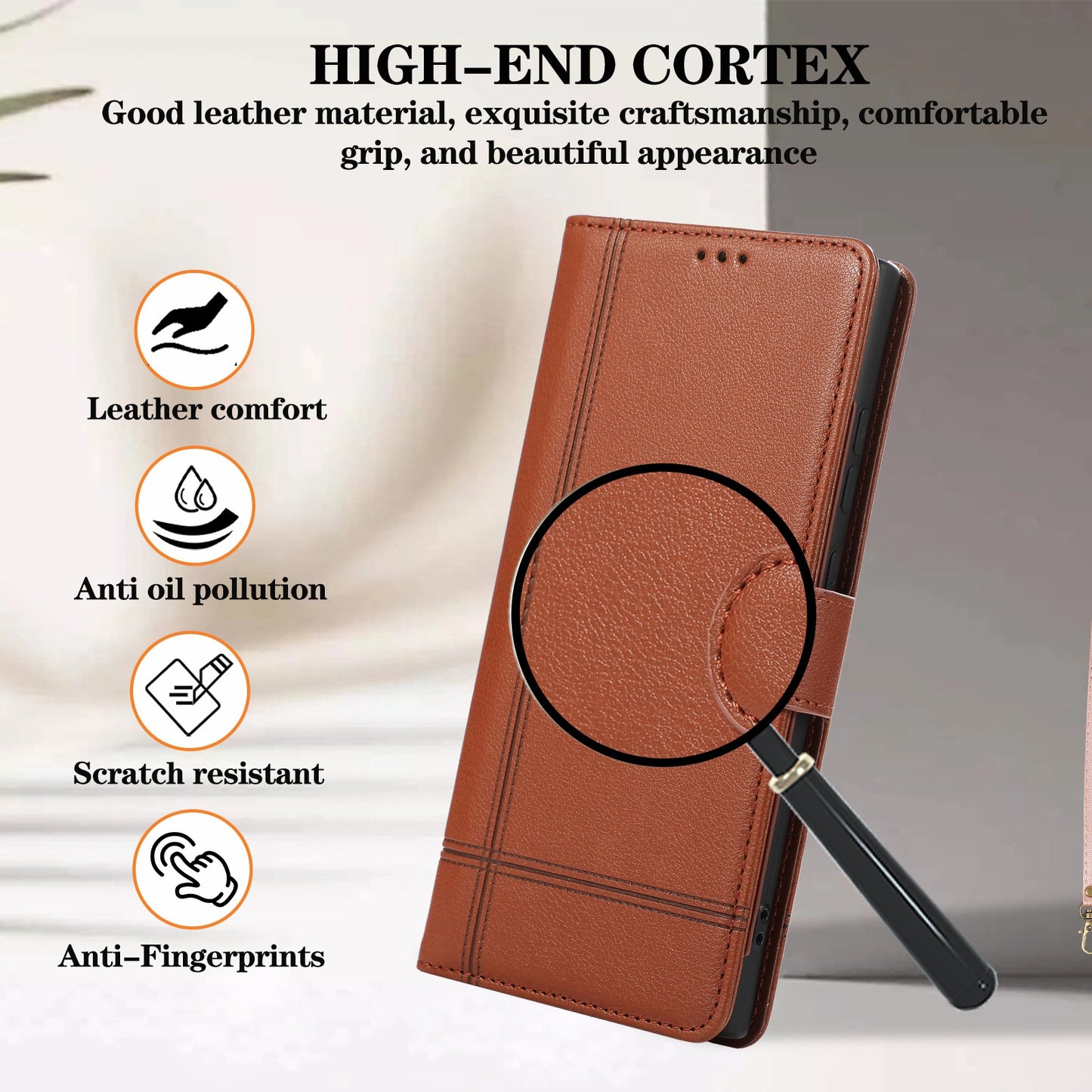 For Samsung Galaxy S24 Ultra Cell Phone Cases Folio Flip Leather Protection Cover with Mirror - Brown