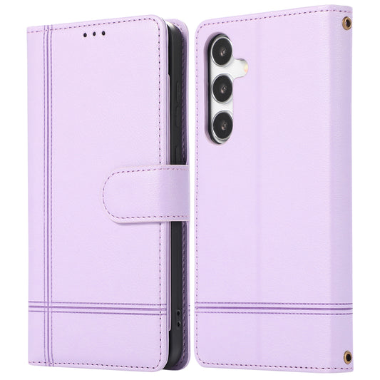 For Samsung Galaxy S24+ Case PU Leather Wallet Built-in Acrylic Mirror Phone Cover with 2 Straps - Purple