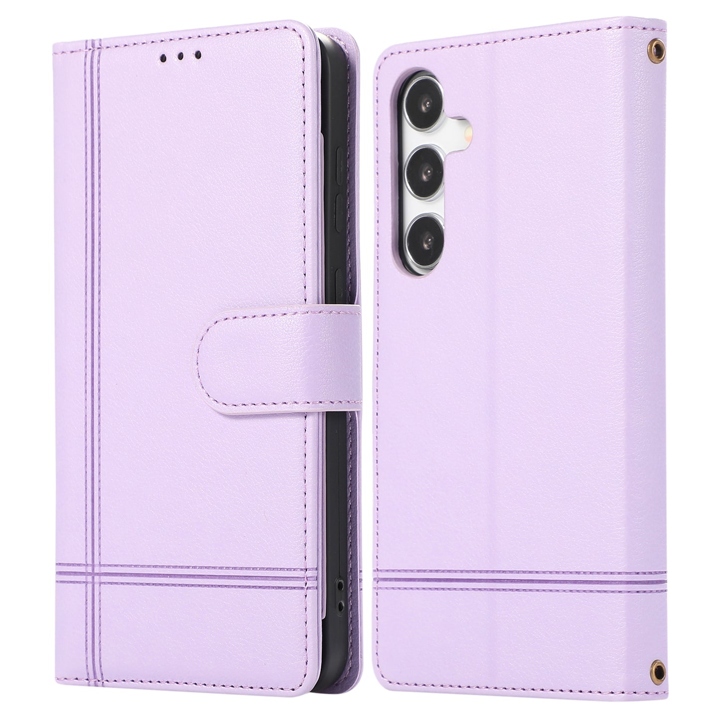 For Samsung Galaxy S24 Cell Phone Case PU Leather Stand Drop-proof Wallet Cover with 2 Straps - Purple