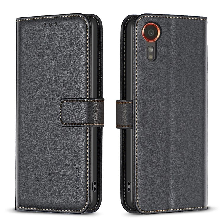 BINFEN COLOR BF17 For Samsung Galaxy Xcover7 Flip Leather Case Wallet Phone Cover - Black