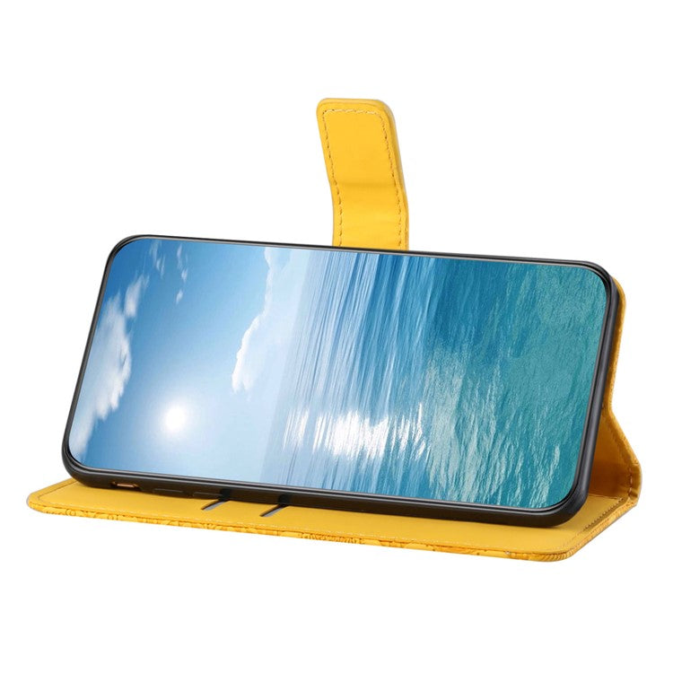 For Samsung Galaxy A35 5G Cell Phone Case Imprinted Ethnic Flower Leather Wallet Stand Cover - Yellow