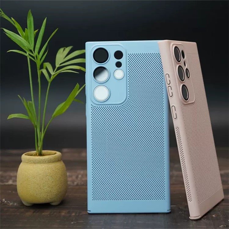 For Samsung Galaxy S22 Ultra 5G Heat Dissipation Phone Case Glass Lens Protector PC Cover - Taro Purple