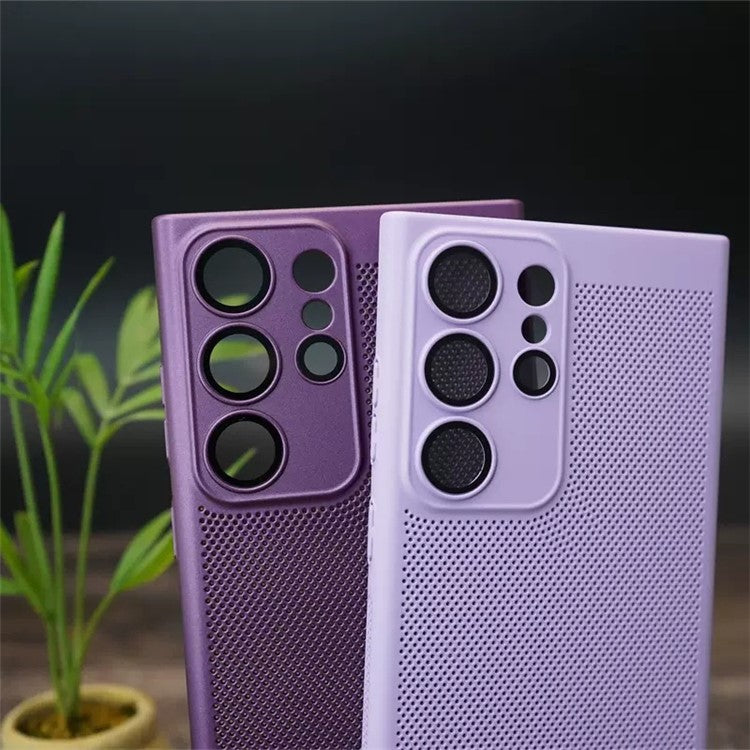 For Samsung Galaxy S22 Ultra 5G Heat Dissipation Phone Case Glass Lens Protector PC Cover - Taro Purple