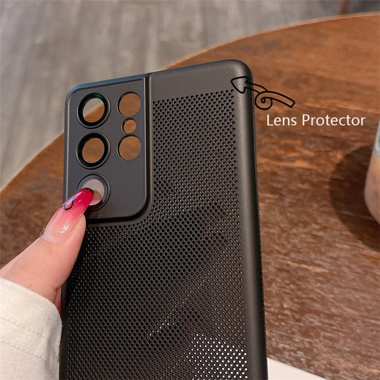 For Samsung Galaxy S22 Ultra 5G Heat Dissipation Phone Case Glass Lens Protector PC Cover - Taro Purple