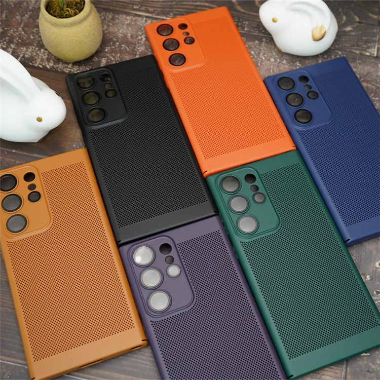 For Samsung Galaxy S22 Ultra 5G Heat Dissipation Phone Case Glass Lens Protector PC Cover - Taro Purple