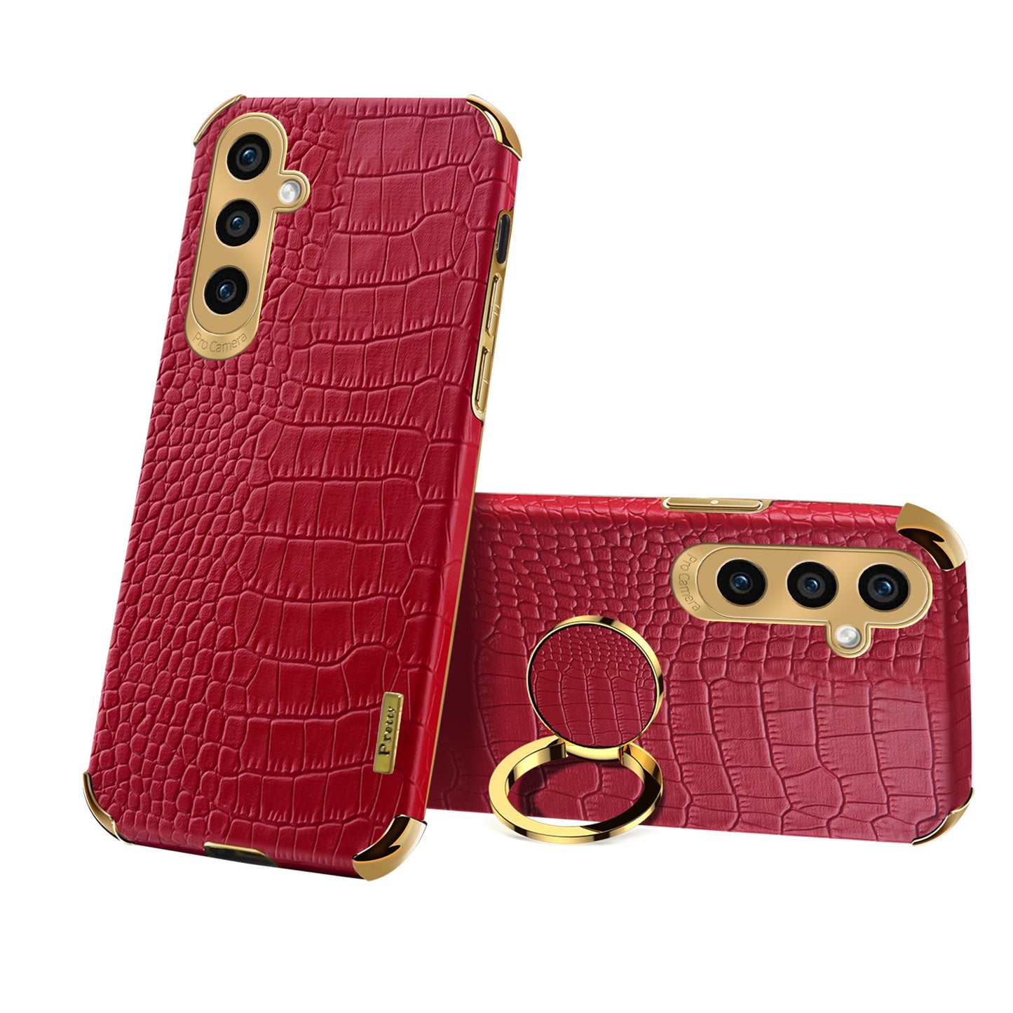 For Samsung Galaxy S24 Case Crocodile Texture Electroplated Leather+TPU Phone Cover with Kickstand - Red