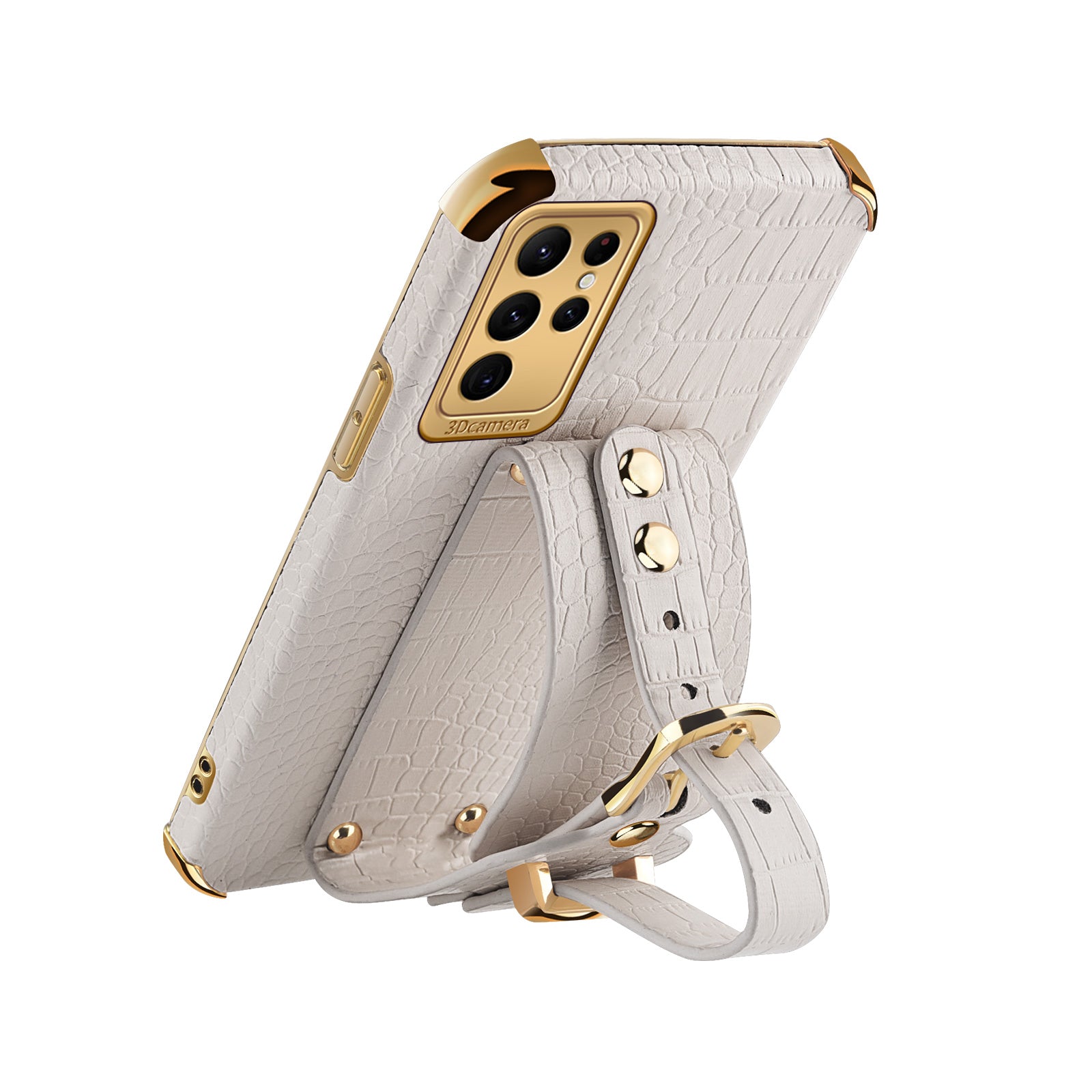 For Samsung Galaxy S24 Ultra Cell Phone Case Electroplating Leather+TPU Cover with Wristband - Yellow